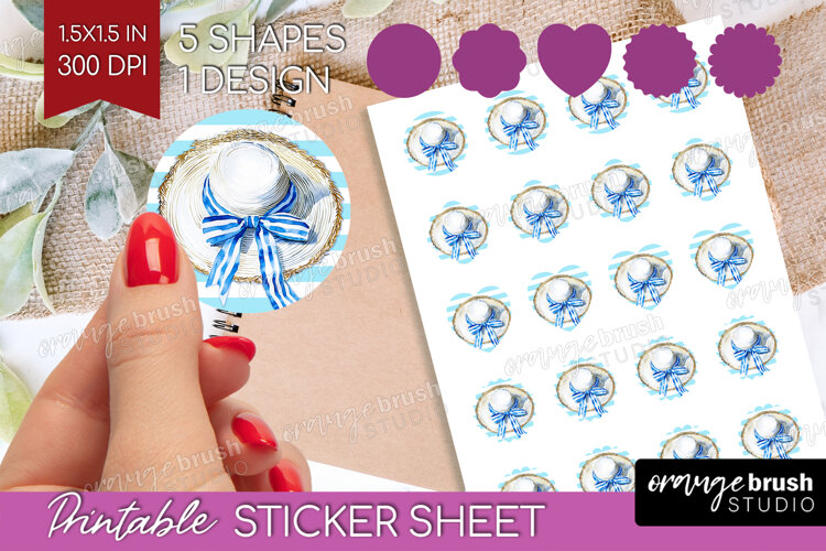 Beach Hat Nautical Round Sticker Sea Quotes Printable Sheet example image 1