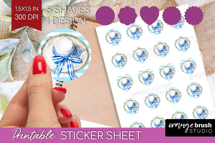 Beach Hat Nautical Round Sticker Sea Quotes Printable Sheet