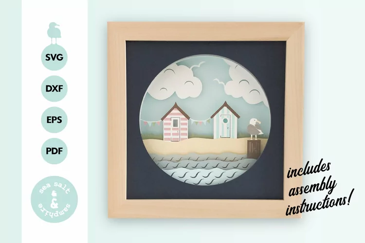 Beach Hut 3D Shadow Box SVG Layered Paper Cut Template