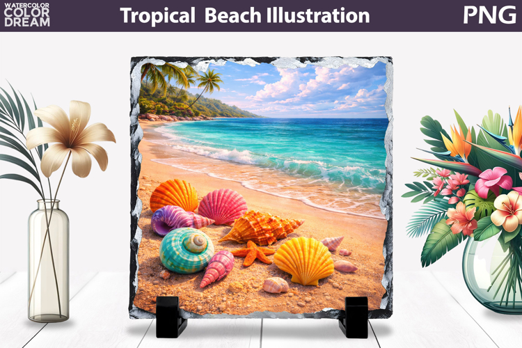 Tropical Seashell Beach Paradise Slate | Coastal Sublimation