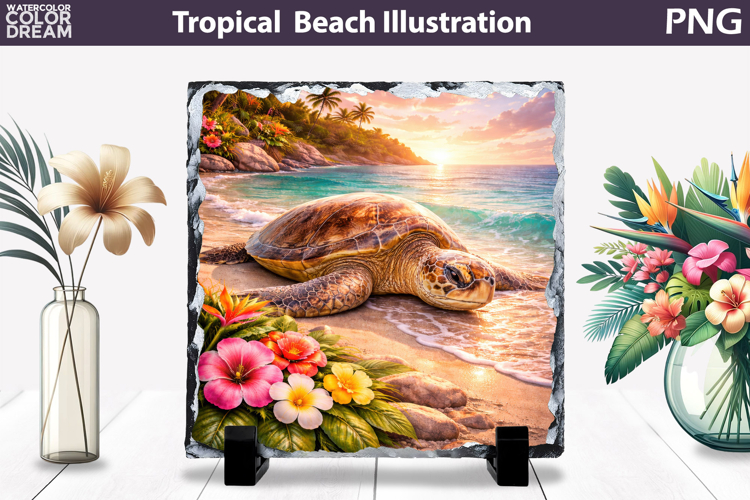 Sea Turtle Tropical Beach Sunset Slate | Ocean Sublimation