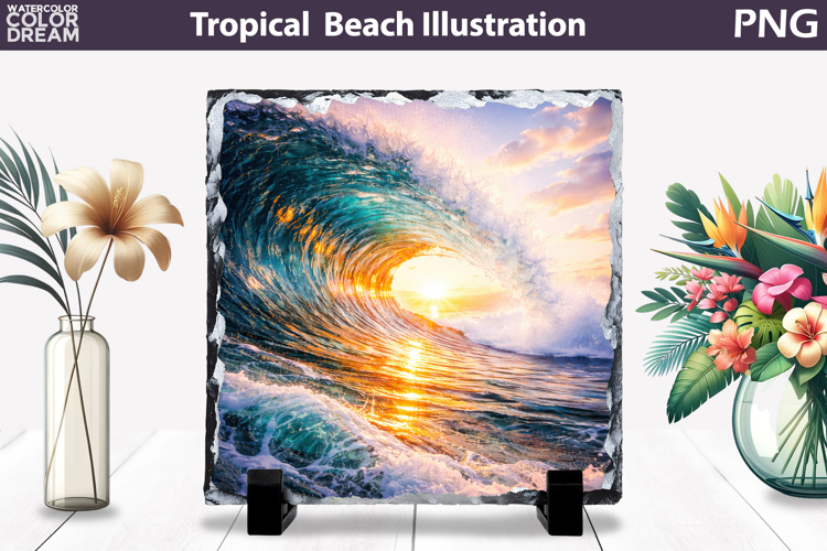 Ocean Wave Sunset Slate | Tropical Beach Sublimation