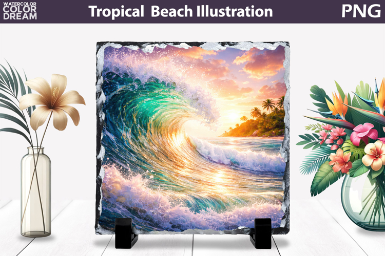 Tropical Surf Wave Sunset Slate | Ocean Beach Sublimation