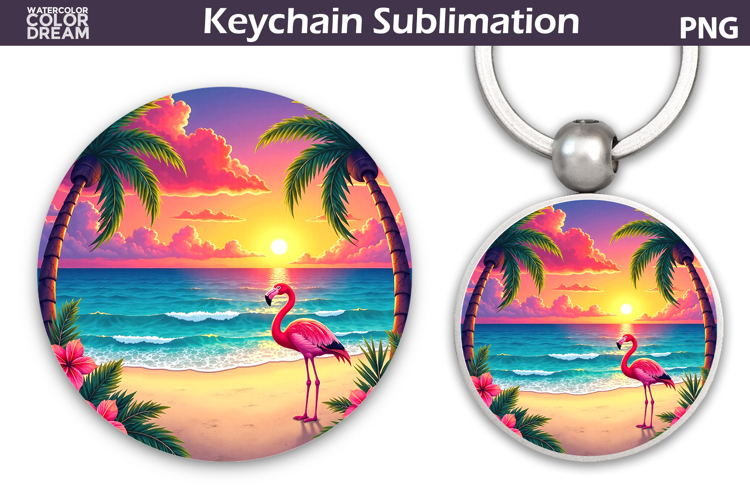 Tropical Beach Round Keychain | Summer Key Keychain