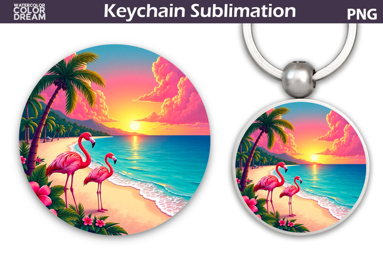 Tropical Beach Round Keychain | Summer Key Keychain