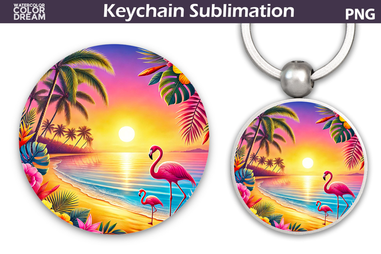 Tropical Beach Round Keychain | Summer Key Keychain