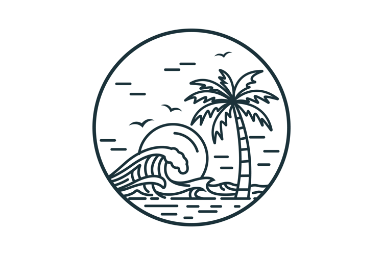 Circular Line Art Island Paradise Sunset Emblem