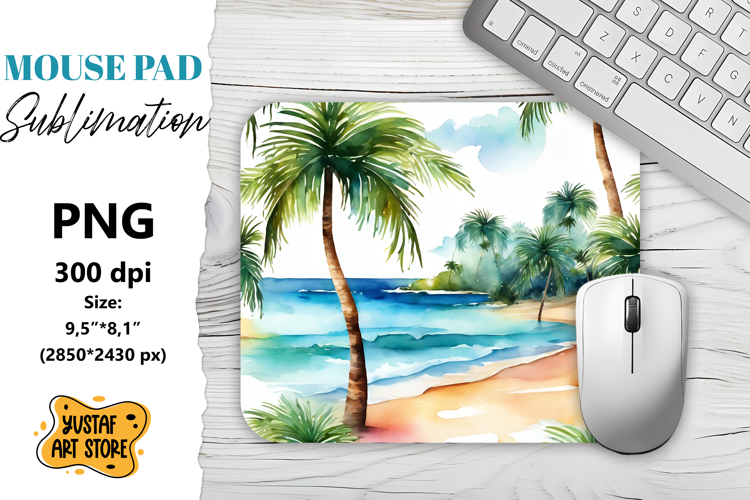 Summer Mouse Pad sublimation. Watercolor beach illustration