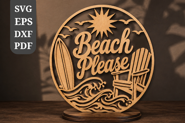 Beach Please Round Sign SVG