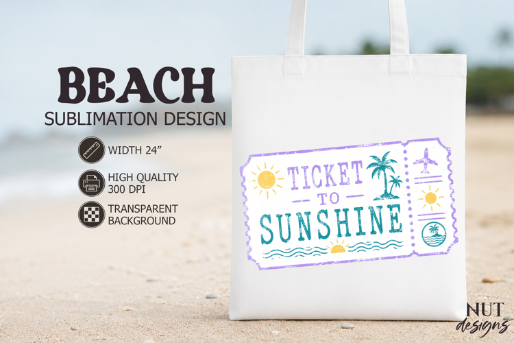 Retro Beach sublimation, Ticket To Sunshine Beach quotes