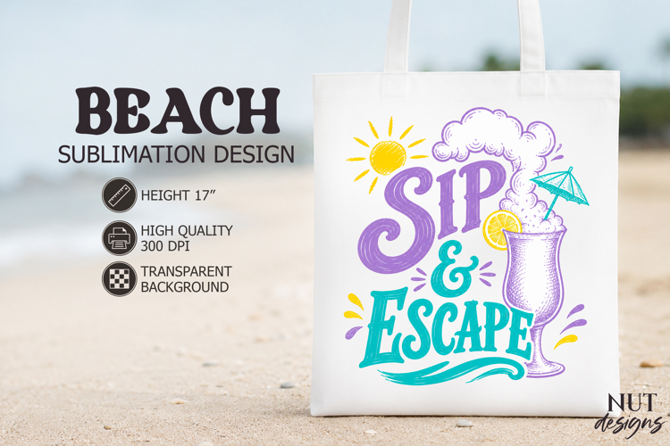 Retro Beach sublimation, Sip Escape Beach quotes summer