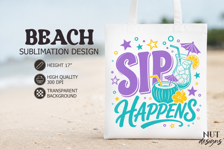 Retro Beach sublimation, Sip Escape Beach quotes summer