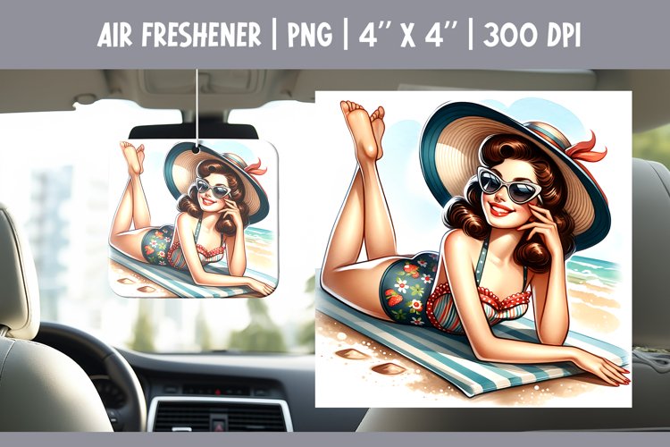 Summer Car Air Freshener Sublimation PNG Retro Pin up Woman