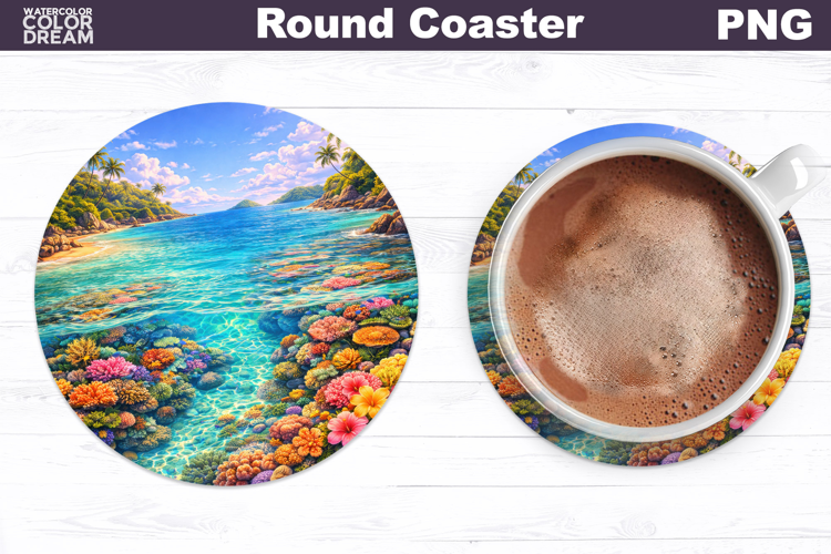 Tropical Summer Round Coaster | Sea Landscape Sublimation