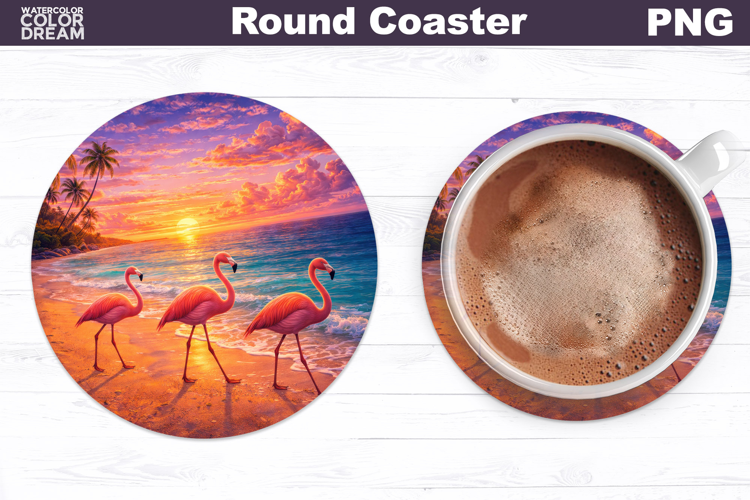 Flamingo Round Coaster | Tropical Beach Sublimation