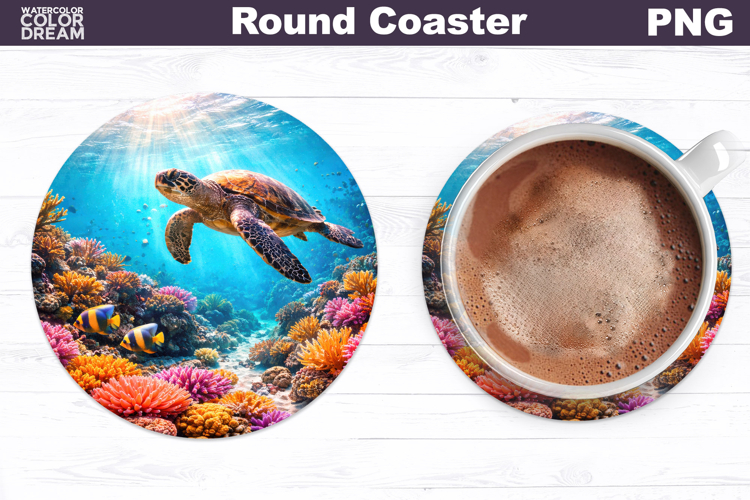 Summer Round Coaster | Sea Turtle Landscape Sublimation