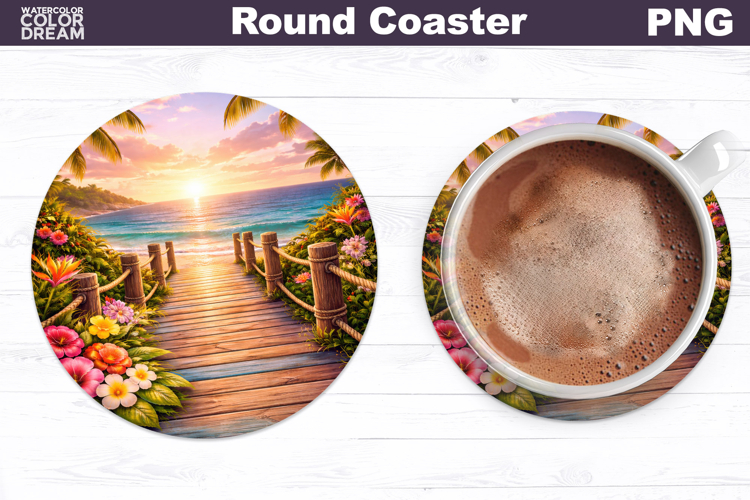 Tropical Summer Round Coaster | Sea Landscape Sublimation