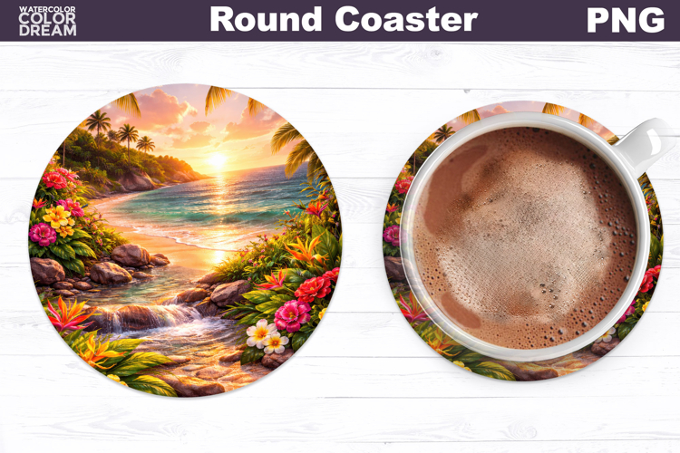 Tropical Summer Round Coaster | Sea Landscape Sublimation