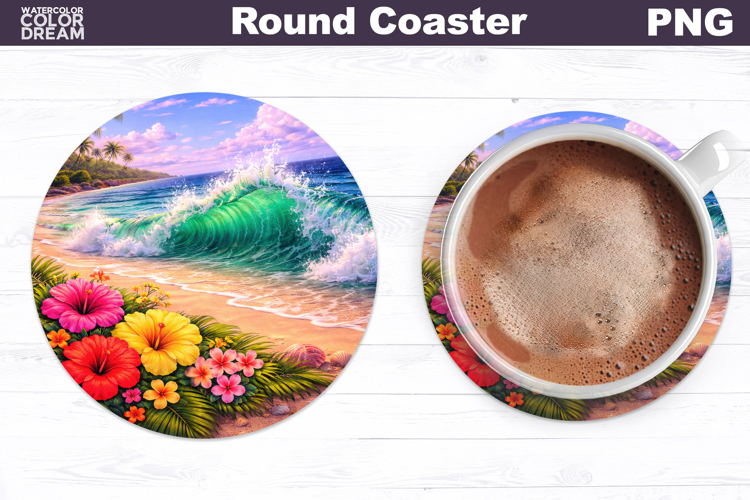 Tropical Summer Round Coaster | Sea Landscape Sublimation