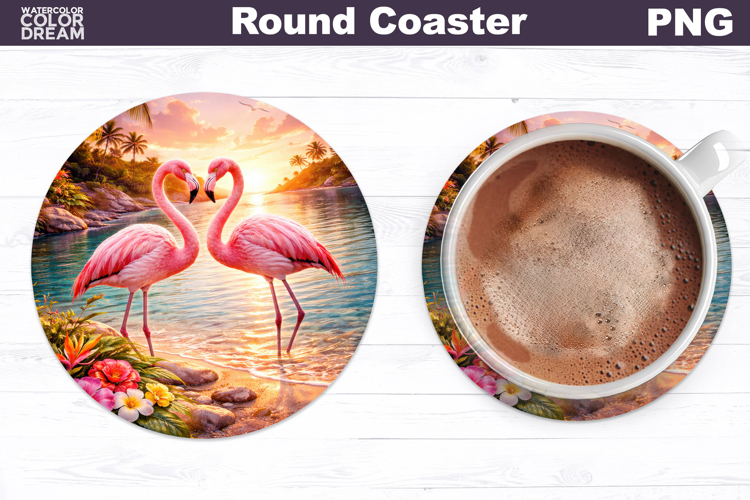 Flamingo Round Coaster | Tropical Beach Sublimation