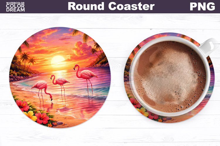 Flamingo Round Coaster | Tropical Beach Sublimation