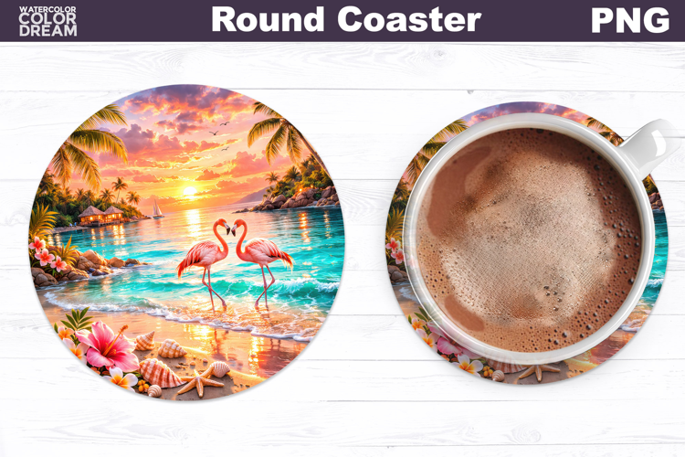 Flamingo Round Coaster | Tropical Beach Sublimation