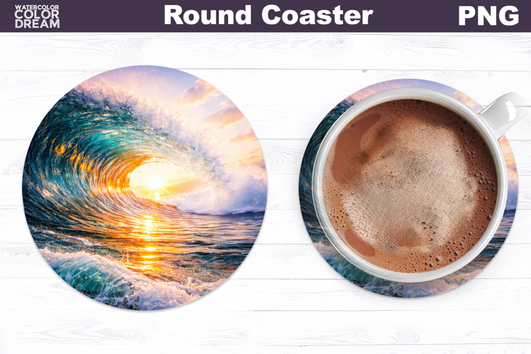 Tropical Summer Beach Round Coaster | Sea Wave Landscape
