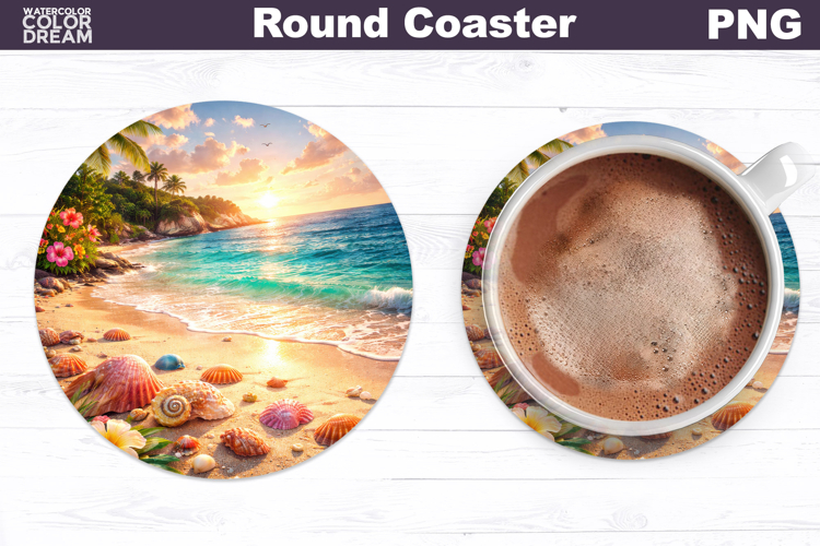 Tropical Summer Beach Round Coaster | Sea Landscape Sublimat