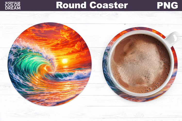 Tropical Summer Beach Round Coaster | Sea Wave Landscape