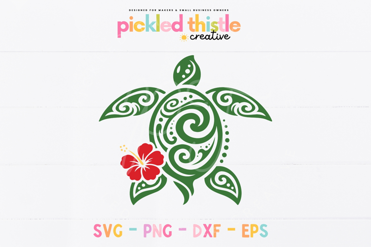 Hawaiian Sea Turtle SVG with Hibiscus