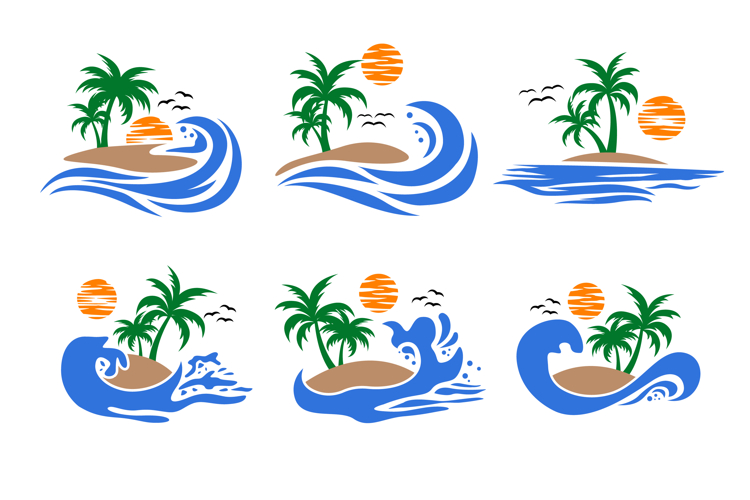 Beach and island logo design, vector design template of beac
