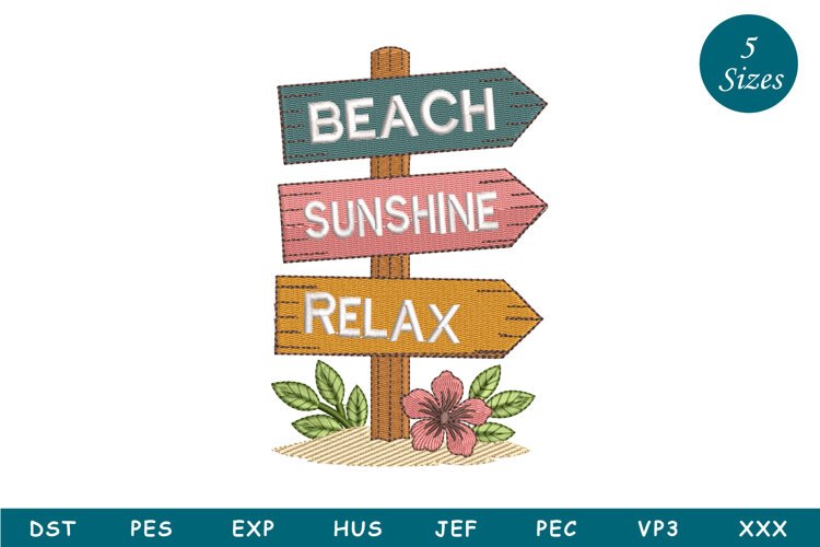 Beach Sign Embroidery Design example image 1