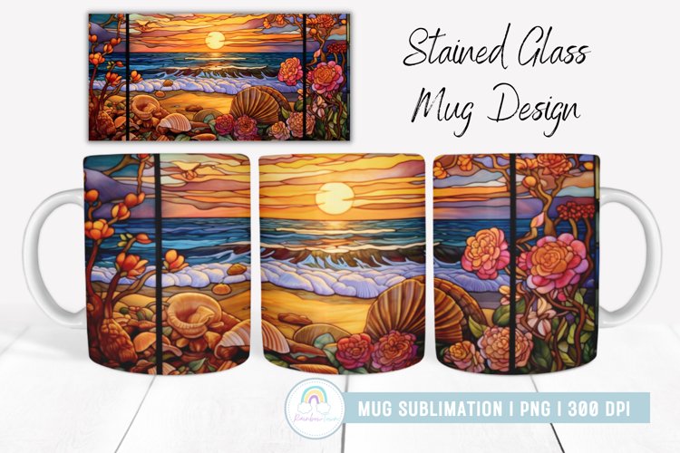 Stained Glass Beach Mug Sublimation I Mug Wrap example image 1