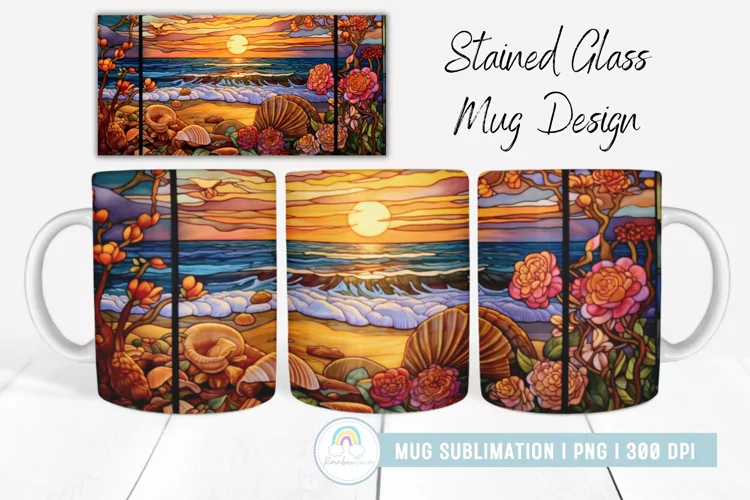 Stained Glass Beach Mug Sublimation I Mug Wrap