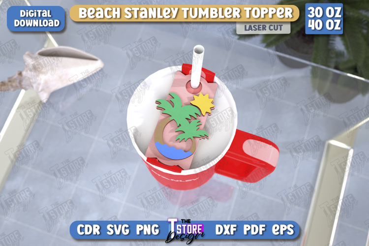 Beach Stanley Topper Laser Cut | Summer Design Tumbler Tag