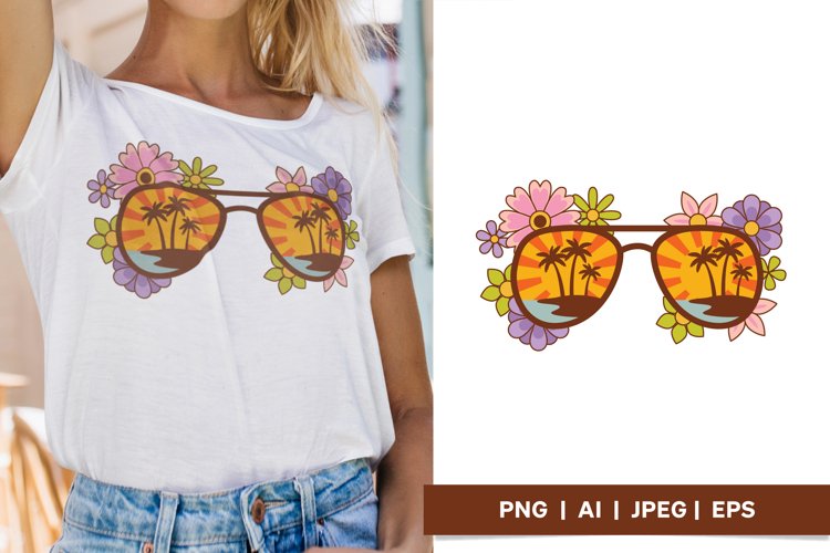 Sunglasses with Retro Beach and Colorful Flowers Sublimation example image 1