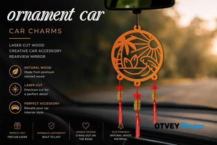 Beach Sunset Car Charms laser Cut Wood Creative Car Accessor