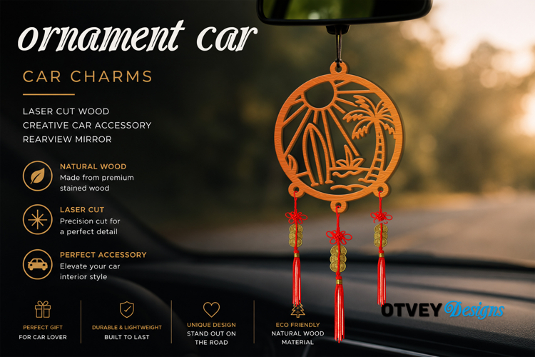 Beach Sunset Car Charms laser Cut Wood Creative Car Accessor