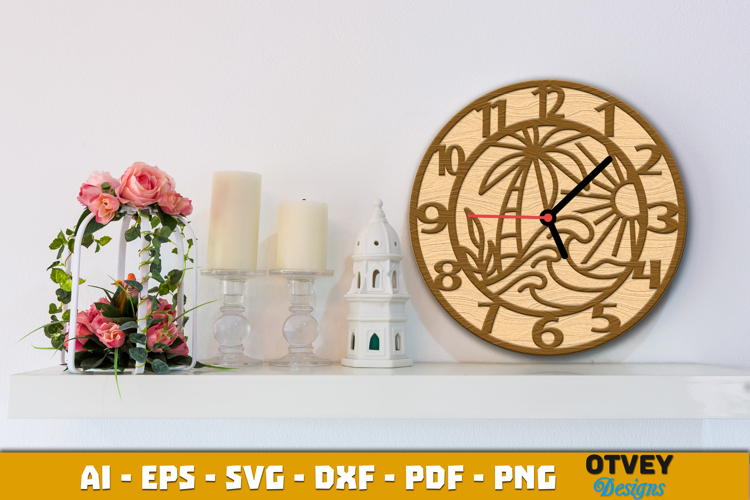 Wooden Beach Sunset Wall Clock Lasercut