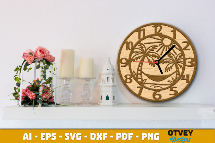 Wooden Beach Sunset Wall Clock Lasercut