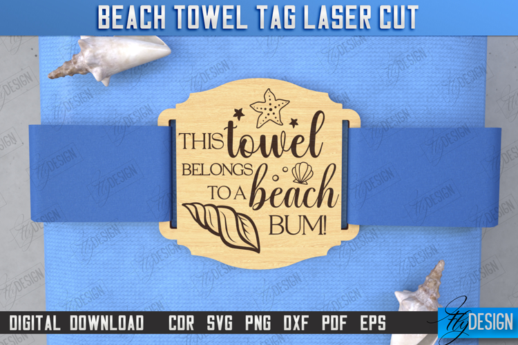 Beach Towel Tag Laser Cut | Summer Tag | Towel Wood Tag |CNC