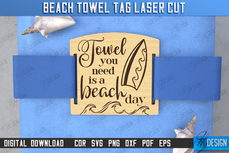 Beach Towel Tag Laser Cut | Summer Tag | Towel Wood Tag |CNC