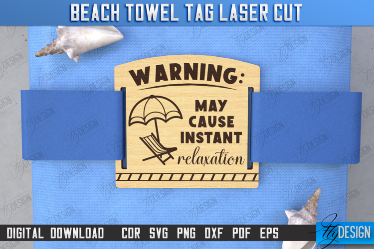 Beach Towel Tag Laser Cut | Summer Tag | Towel Wood Tag |CNC