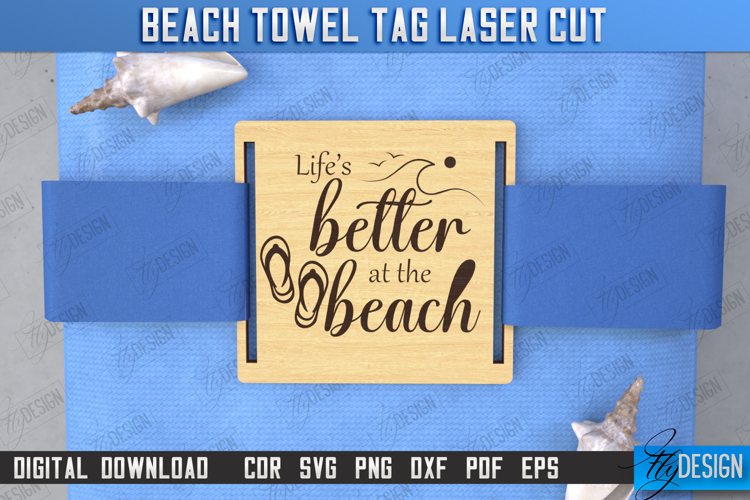 Beach Towel Tag Laser Cut | Summer Tag | Towel Wood Tag |CNC