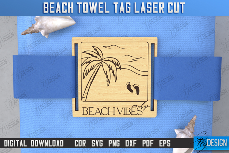 Beach Towel Tag Laser Cut | Summer Tag | Towel Wood Tag |CNC