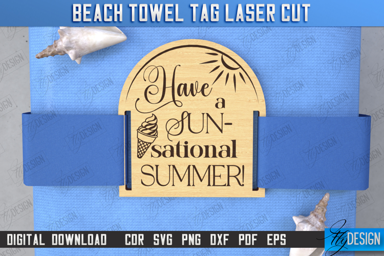 Beach Towel Tag Laser Cut | Summer Tag | Towel Wood Tag |CNC