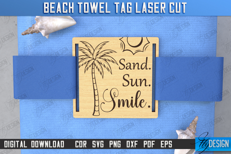 Beach Towel Tag Laser Cut | Summer Tag | Towel Wood Tag |CNC