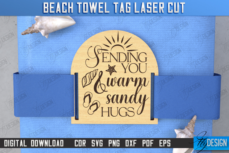 Beach Towel Tag Laser Cut | Summer Tag | Towel Wood Tag |CNC