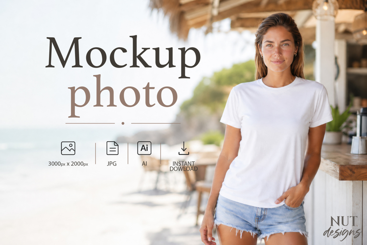 White shirt mockup, beach shirt mockup, blank tee mockup