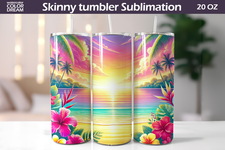 Tropical Beach Tumbler Wrap | Beach Sunset Tumbler